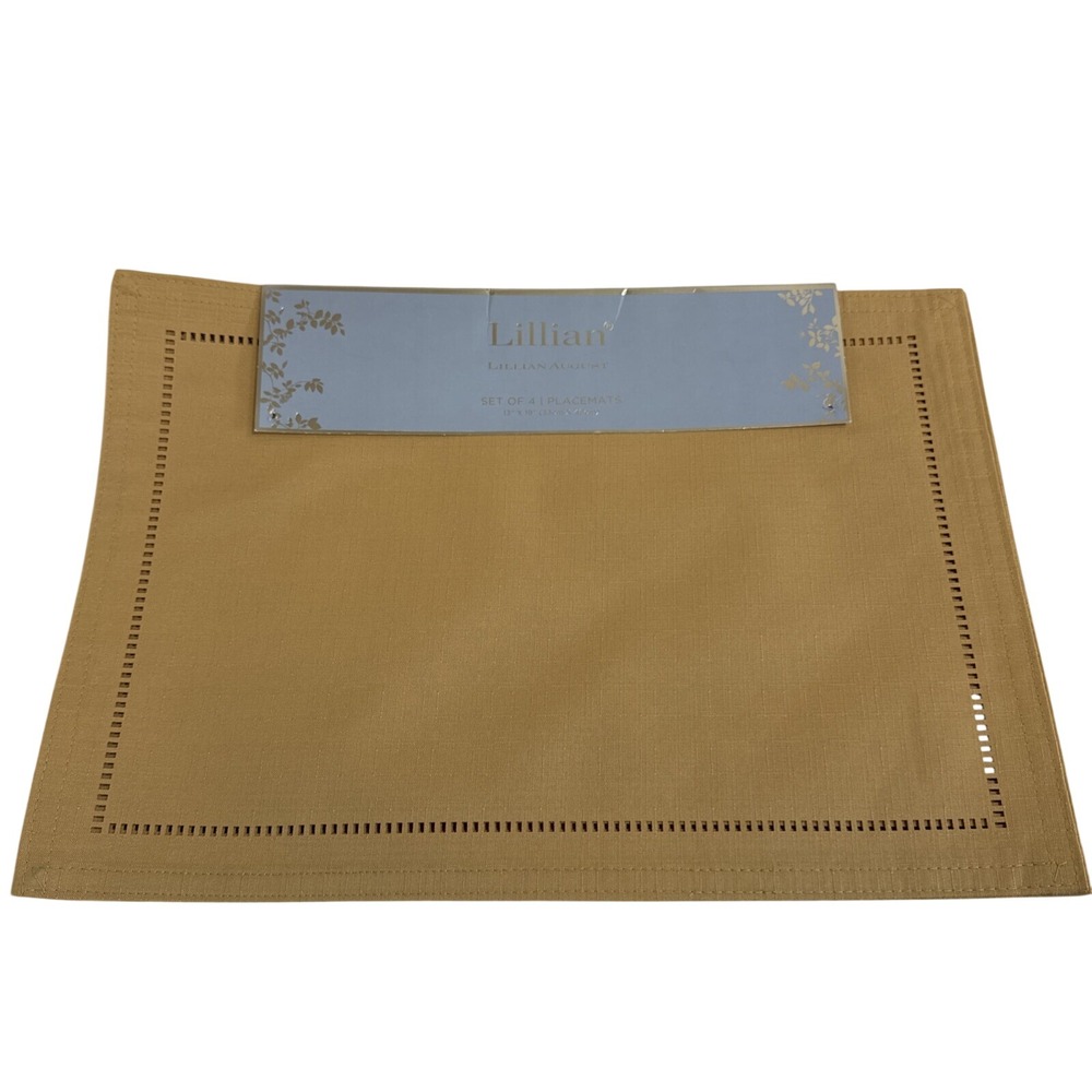 NWT Lillian August Placemats Set of 4 Gold Ochre‎ Linen Blend 13 x 19